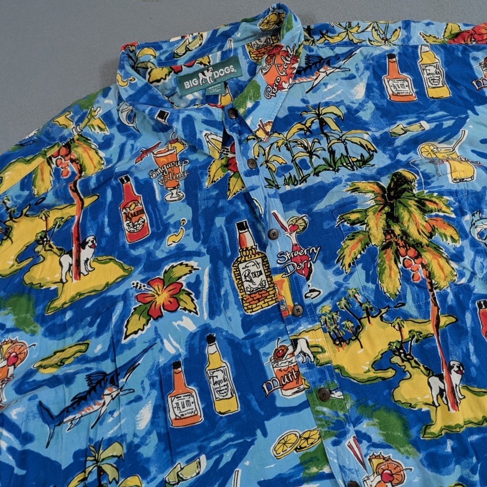 Big Dogs Button Down Shirt‎ Mens 4XL Blue Tropical Cocktail Island